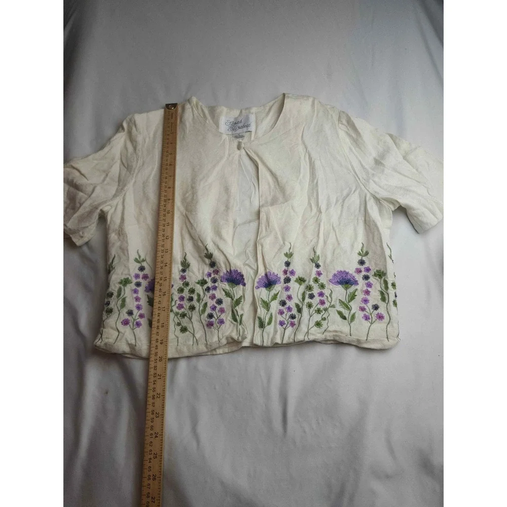Sarah Elizabeth Cream Rayon Floral Embroidered Short Sleeve Blouse Womens 12